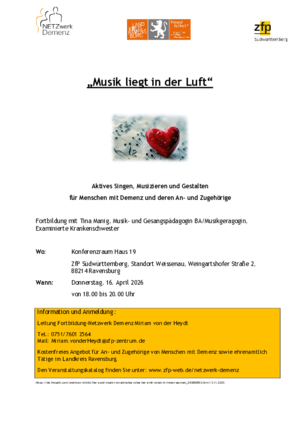Workshop "Musik liegt in der Luft - Aktives Singen, Musizieren und Gestalten für Menschen mit Demenz und deren An- und Zugehörige" am 16. April 2026