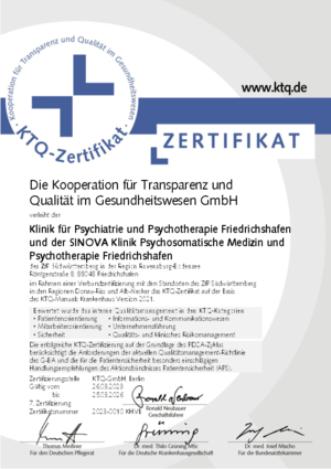 Klinik für Psychiatrie und Psychotherapie Friedrichshafen und der SINOVA Klinik für Psychosomatische Medizin und Psychotherapie Friedrichshafen