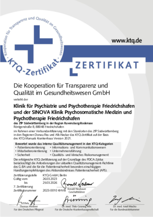 Klinik für Psychiatrie und Psychotherapie Friedrichshafen und der SINOVA Klinik für Psychosomatische Medizin und Psychotherapie Friedrichshafen