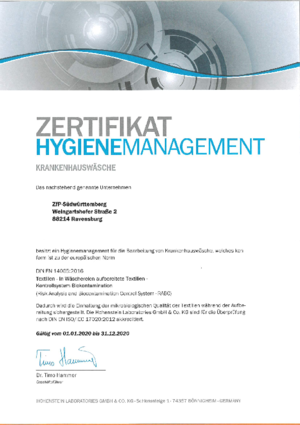 Zertifikat Hygienemanagement Krankenhauswäsche