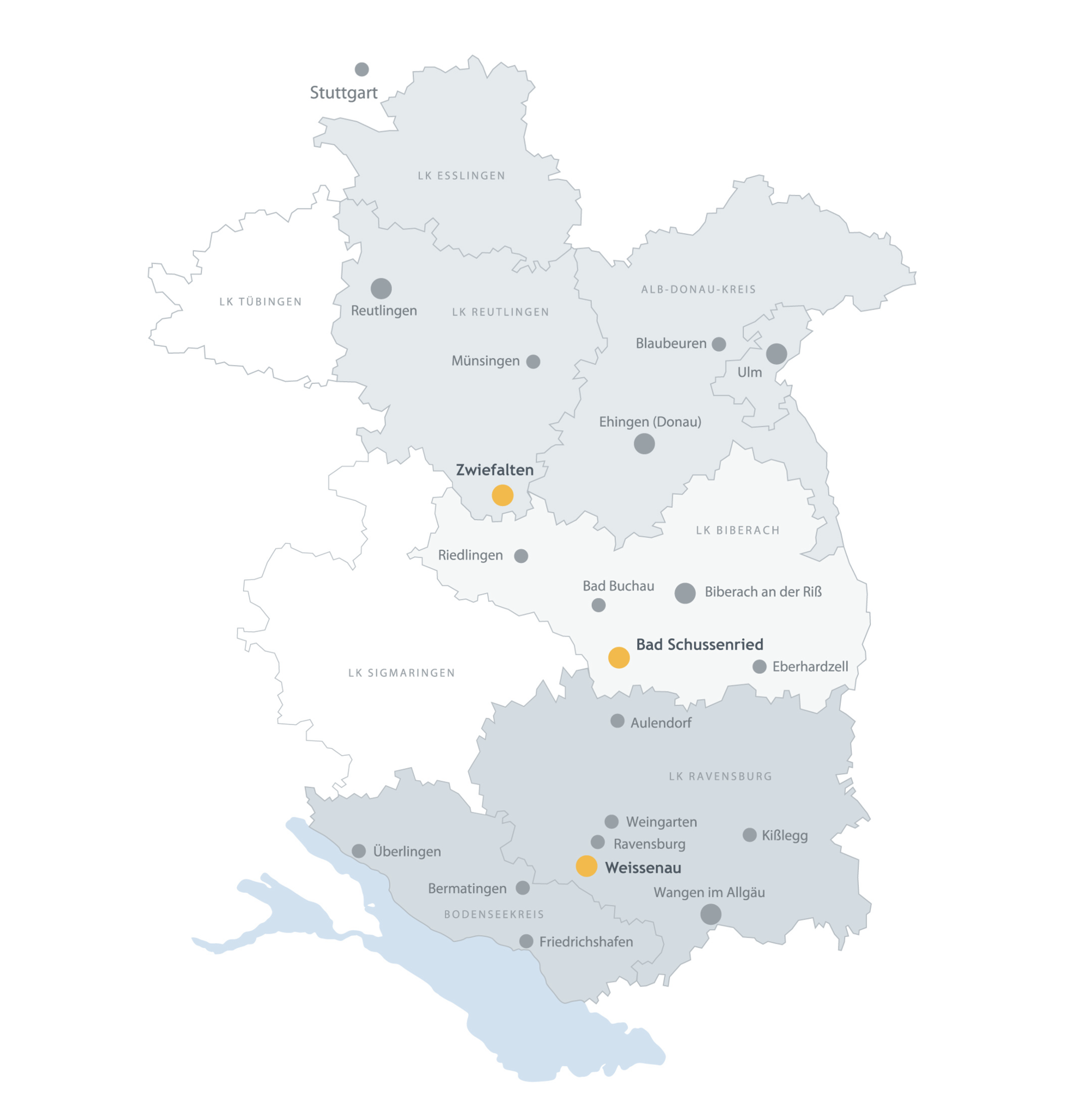 Grafik der drei Versorgungsregionen der ZfP Südwürttemberg