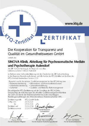 SINOVA Klinik, Abteilung für Psychosomatische Medizin und Psychotherapie Aulendorf
